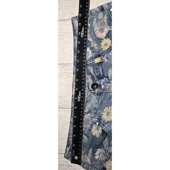 Easel Twill Denim Floral Print Pants Washed MEDIUM Flared Boho Hippie Peasant - Picture 7 of 9